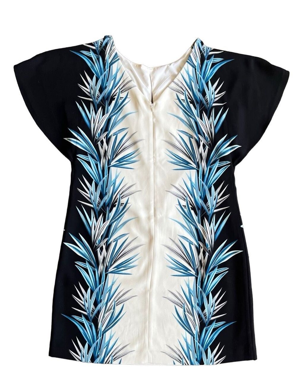 White House Black Market palm print shift cold shoulder dress - Size 8 - Picture 10 of 15